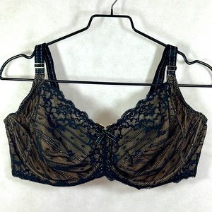 Chantelle Floral Black Lace Over Nude Unlined Full Coverage Bra.